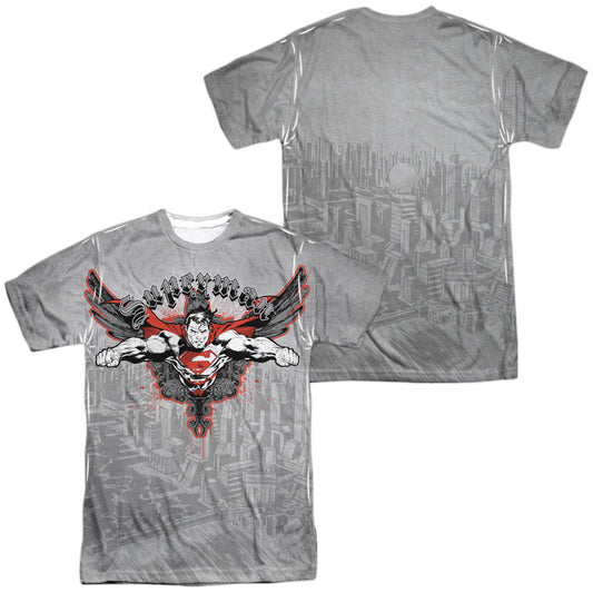 Superman - Take Wing (Front/back Print) -  Short Sleeve Adult 100% Poly Crew - White T-shirt