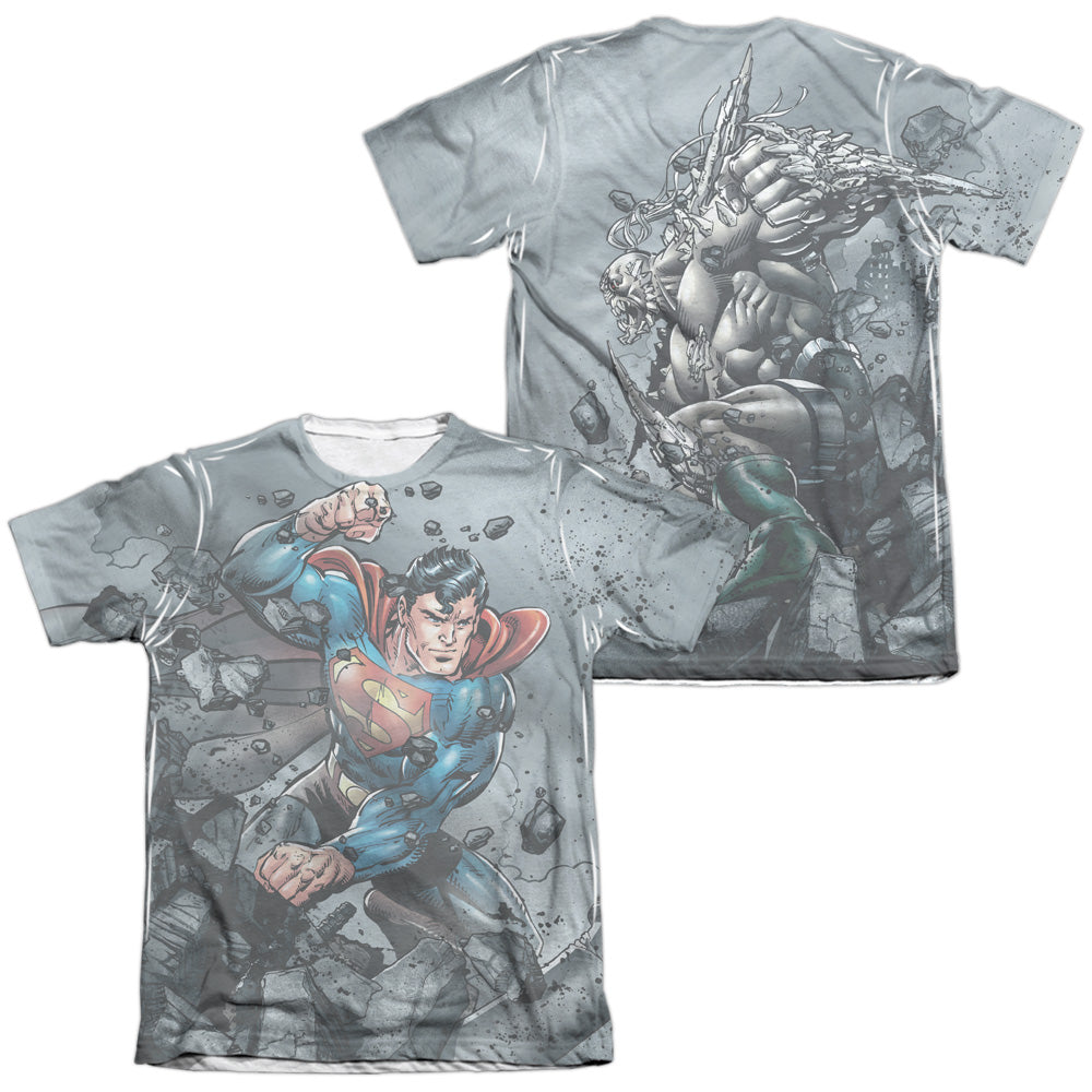 Superman - Superman Vs Doomsday (Front/back Print) - Adult 65/35 Poly/cotton Short Sleeve Tee - White T-shirt