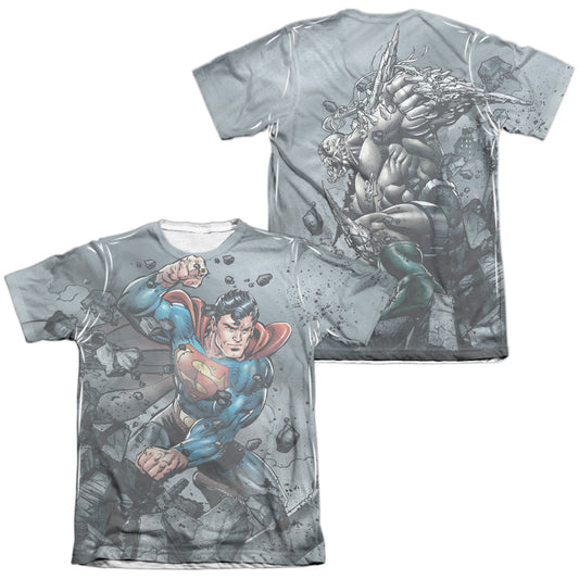 Superman - Superman Vs Doomsday (Front/back Print) - Adult 65/35 Poly/cotton Short Sleeve Tee - White T-shirt