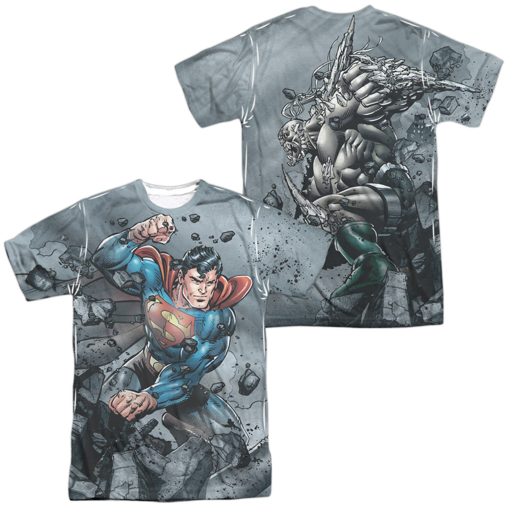Superman - Superman Vs Doomsday (Front/back Print) -  Short Sleeve Adult 100% Poly Crew - White T-shirt