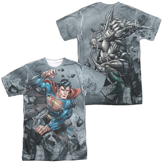 Superman - Superman Vs Doomsday (Front/back Print) -  Short Sleeve Adult 100% Poly Crew - White T-shirt