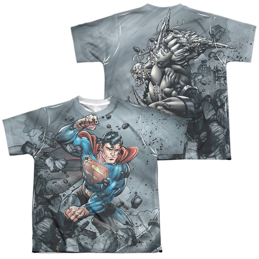 Superman - Superman Vs Doomsday - Short Sleeve Youth Poly Crew - White T-shirt