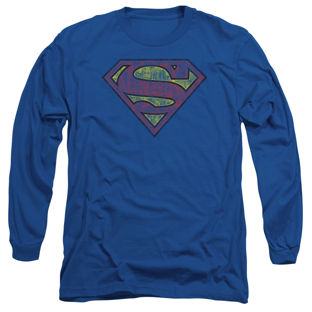 Superman - Tattered Shield - Long Sleeve Adult 18/1 - Royal Blue T-shirt