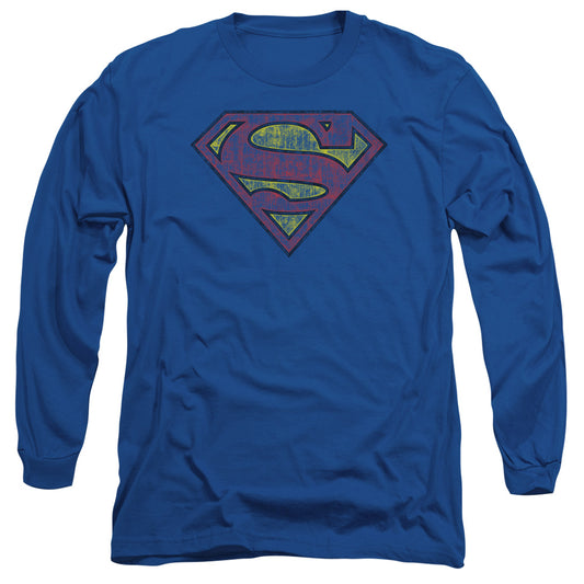 Superman - Tattered Shield - Long Sleeve Adult 18/1 - Royal Blue T-shirt