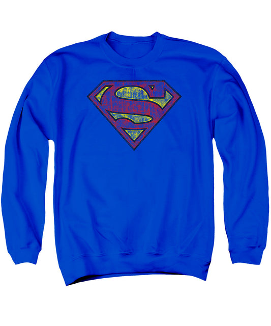 Superman - Tattered Shield - Adult Crewneck Sweatshirt - Royal Blue