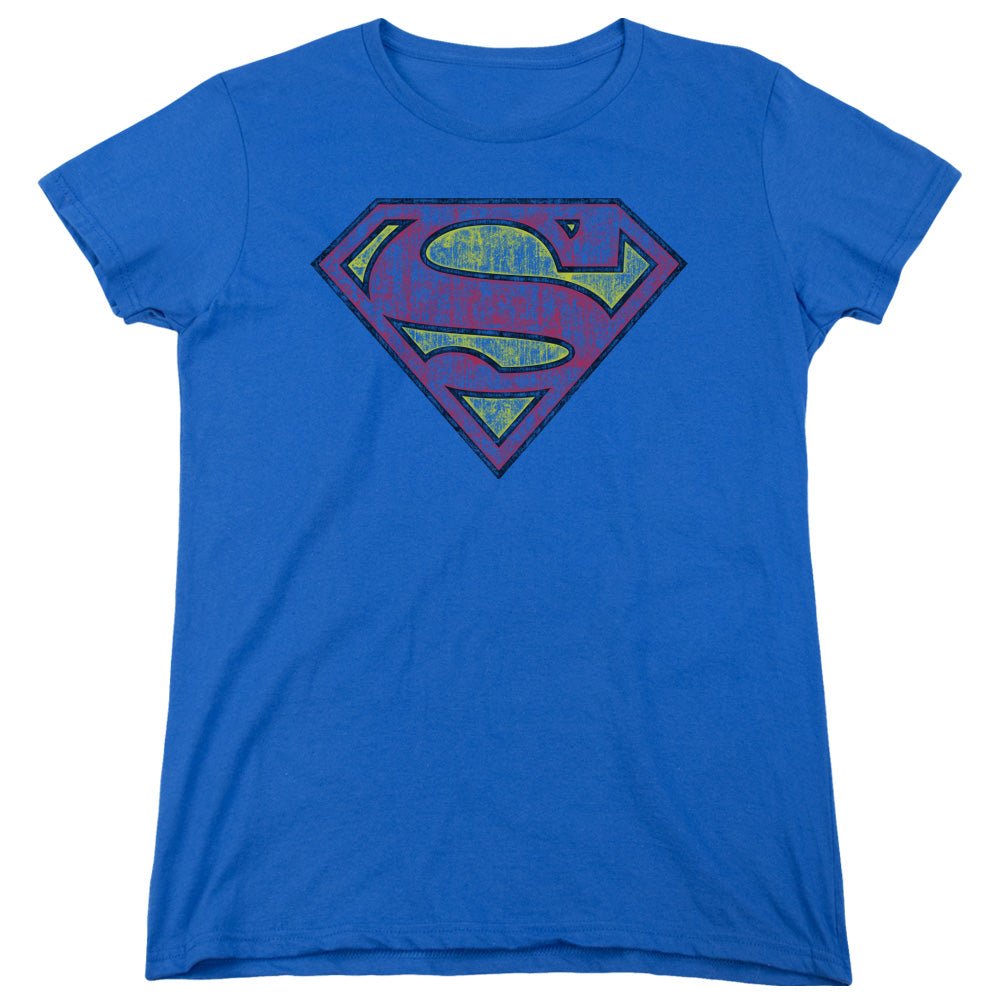 Superman - Tattered Shield - Short Sleeve Womens Tee - Royal Blue T-shirt