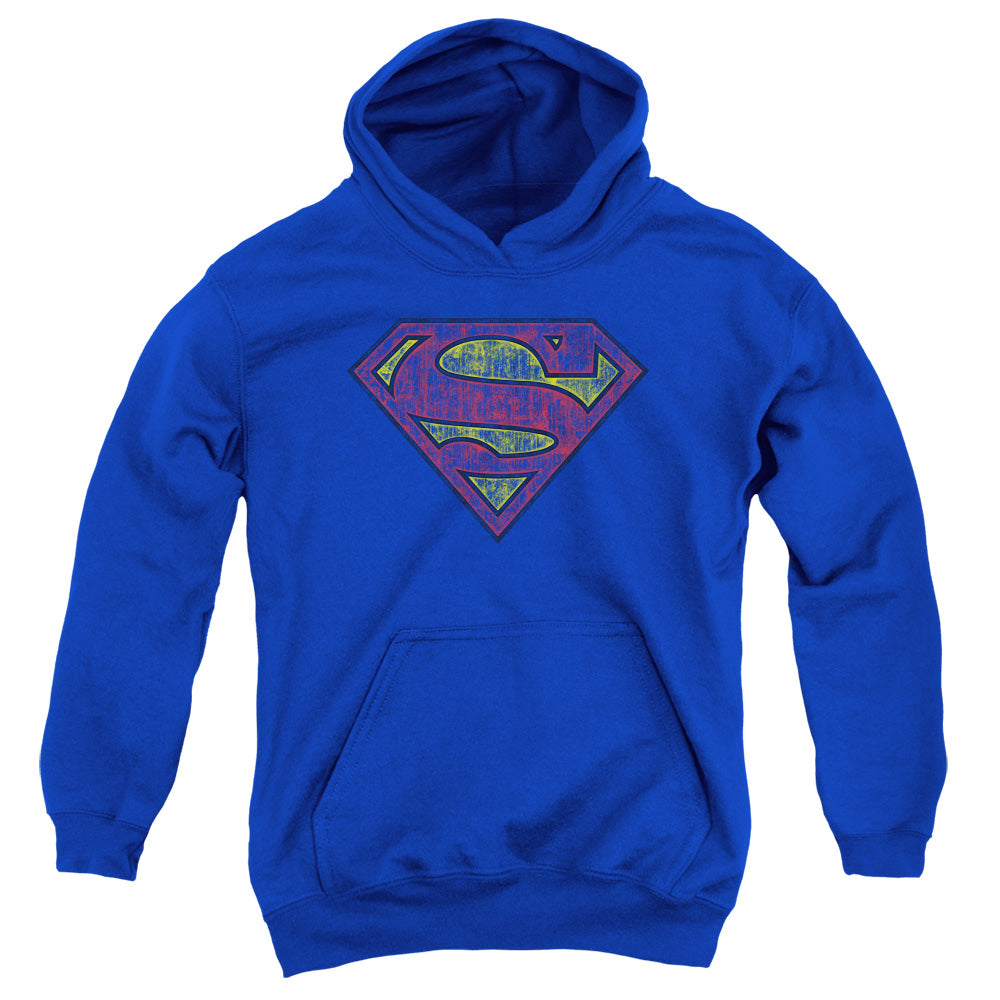 Superman - Tattered Shield - Youth Pull-over Hoodie - Royal