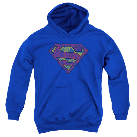 Superman - Tattered Shield - Youth Pull-over Hoodie - Royal