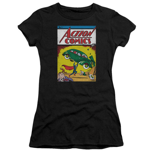 Superman - Action No. 1 - Short Sleeve Junior Sheer - Navy T-shirt