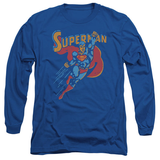 Superman - Life Like Action - Long Sleeve Adult 18/1 - Royal Blue T-shirt