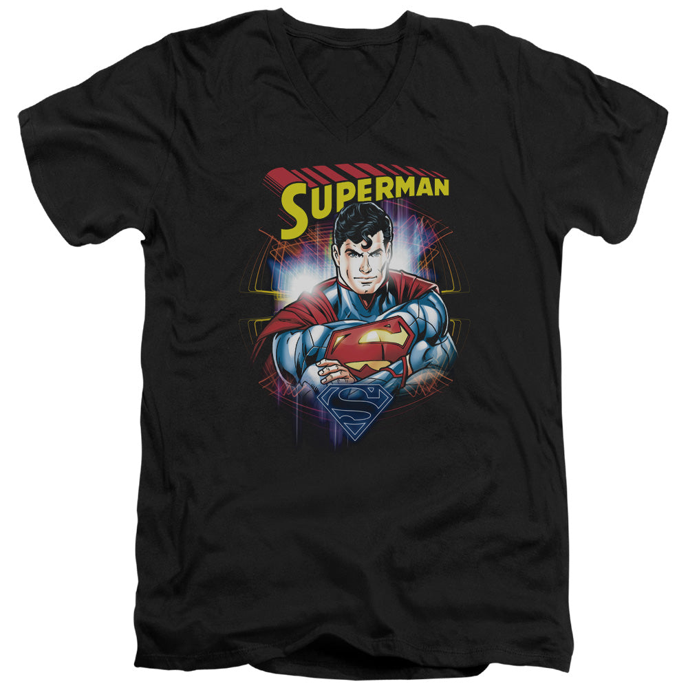 Superman - Glam - Short Sleeve Adult V-neck 30/1 - Black T-shirt