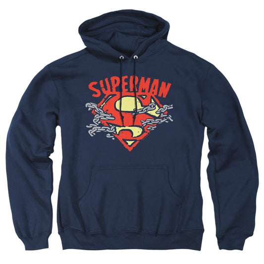 Superman - Chain Breaking - Adult Pull-over Hoodie - Navy