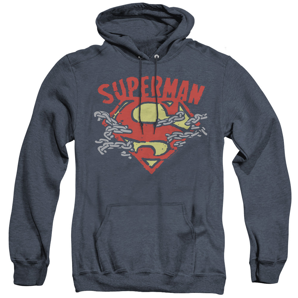 Superman - Chain Breaking - Adult Heather Hoodie - Navy