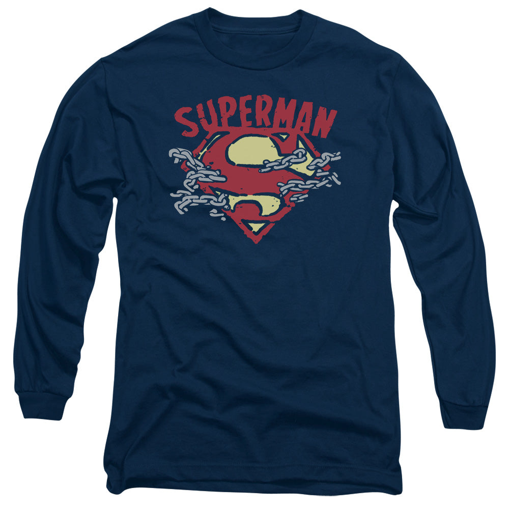 Superman - Chain Breaking - Long Sleeve Adult 18/1 - Navy T-shirt