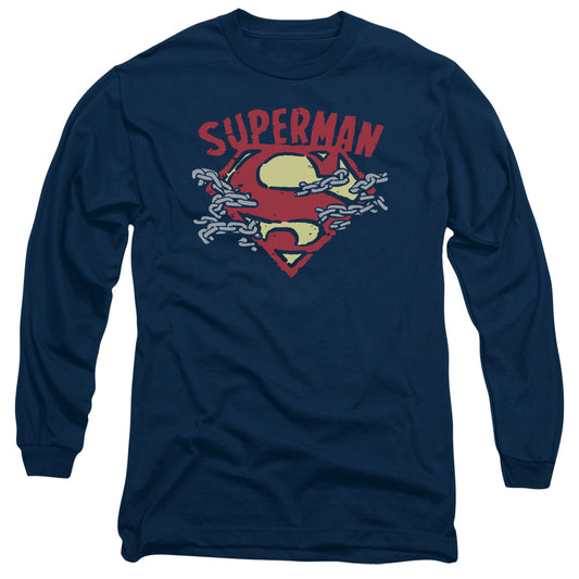 Superman - Chain Breaking - Long Sleeve Adult 18/1 - Navy T-shirt