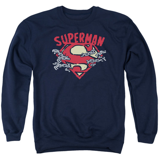 Superman - Chain Breaking - Adult Crewneck Sweatshirt - Navy