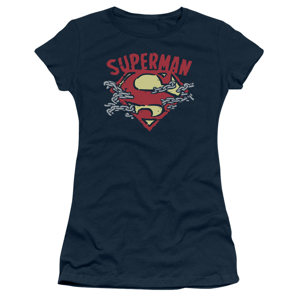 Superman - Chain Breaking - Short Sleeve Junior Sheer - Navy T-shirt