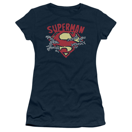 Superman - Chain Breaking - Short Sleeve Junior Sheer - Navy T-shirt
