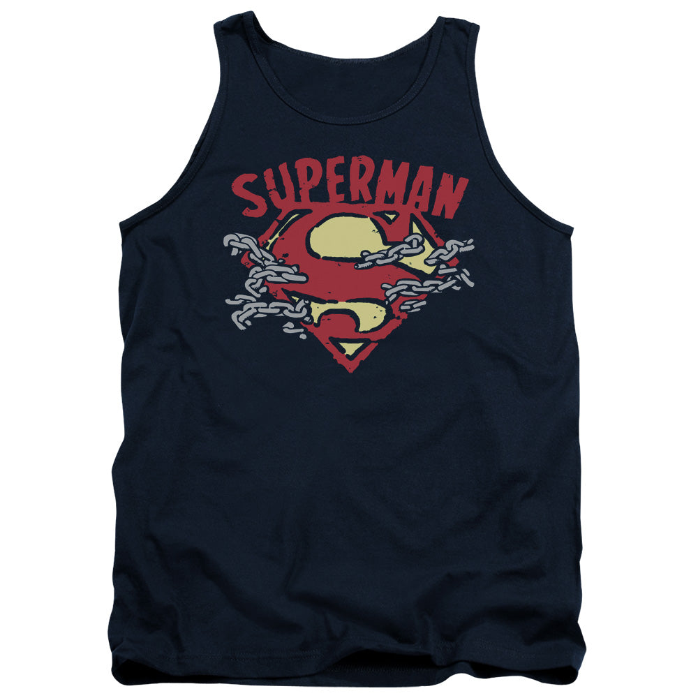 Superman - Chain Breaking - Adult Tank - Navy