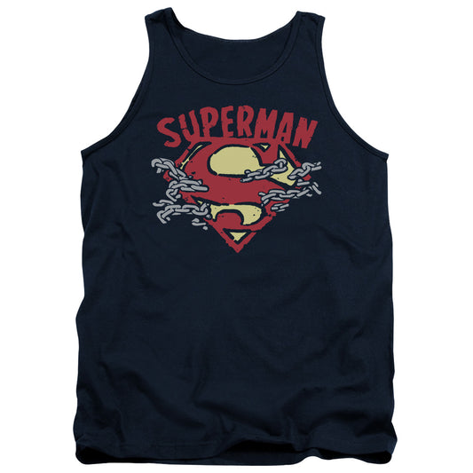 Superman - Chain Breaking - Adult Tank - Navy