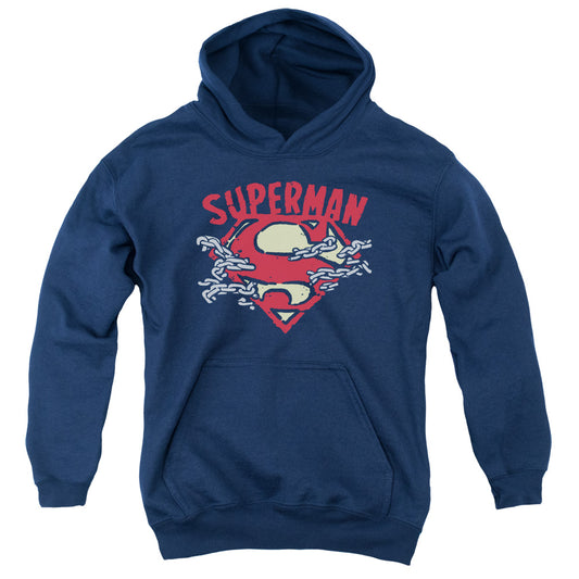 Superman - Chain Breaking - Youth Pull-over Hoodie - Navy