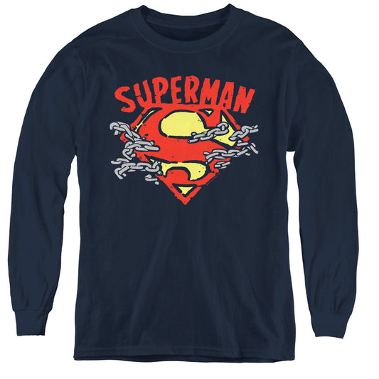Superman - Chain Breaking - Youth Long Sleeve Tee - Navy