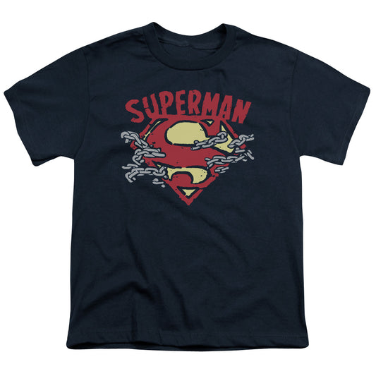 Superman - Chain Breaking - Short Sleeve Youth 18/1 - Navy T-shirt