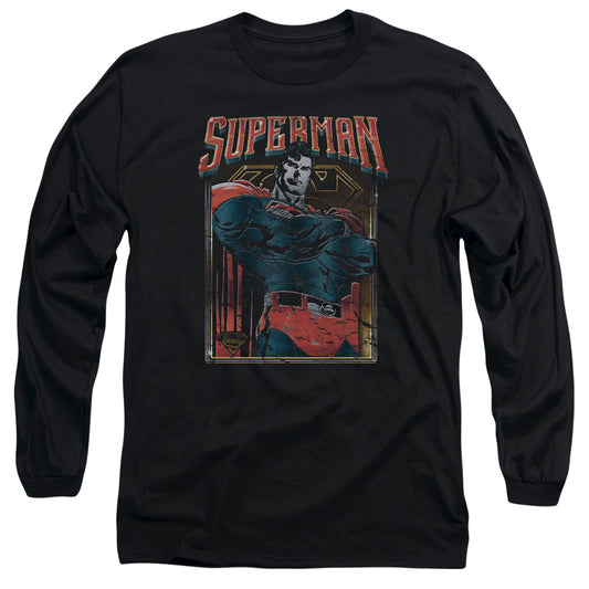 Superman - Head Bang - Long Sleeve Adult 18/1 - Black T-shirt