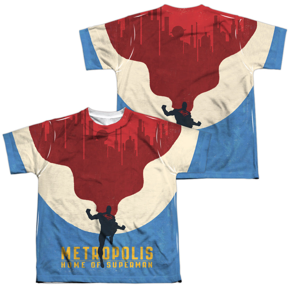 Superman - Home (Front/back Print) - Short Sleeve Youth Poly Crew - White T-shirt