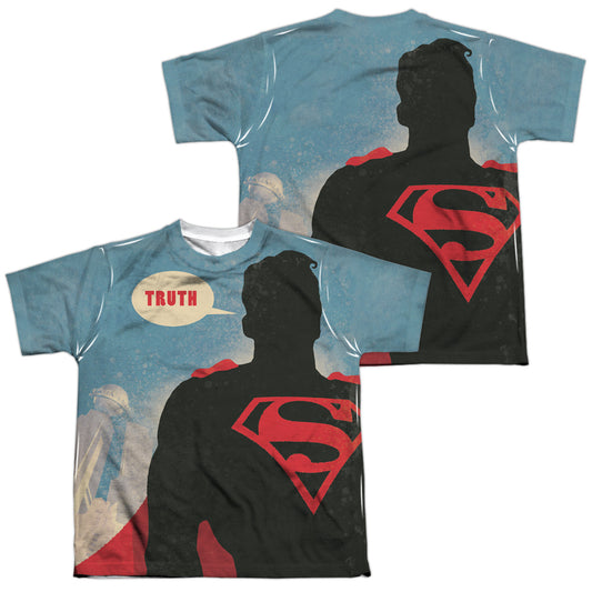 Superman - Truth (Front/back Print) - Short Sleeve Youth Poly Crew - White T-shirt