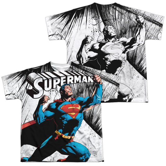 Superman - To Infinity (Front/back Print) - Short Sleeve Youth Poly Crew - White T-shirt