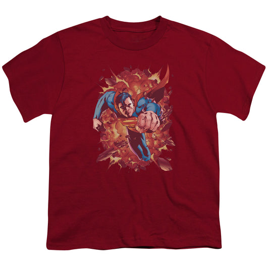 Superman - Through Flame - Short Sleeve Youth 18/1 - Cardinal T-shirt