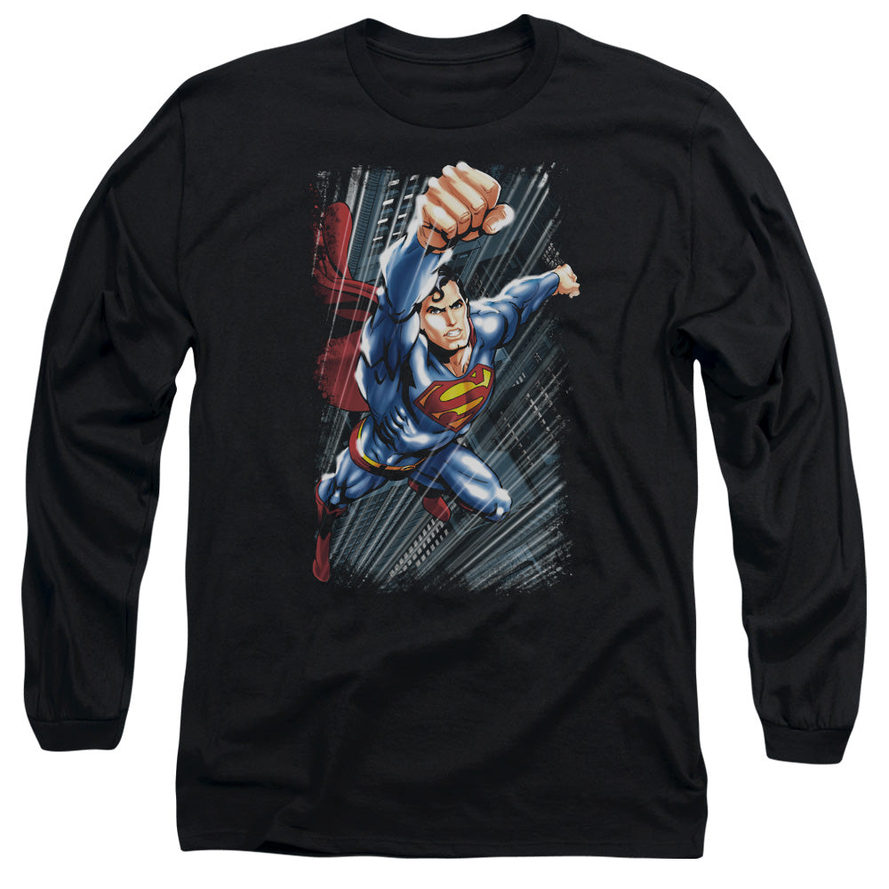 Superman - Faster Than - Long Sleeve Adult 18/1 - Black T-shirt