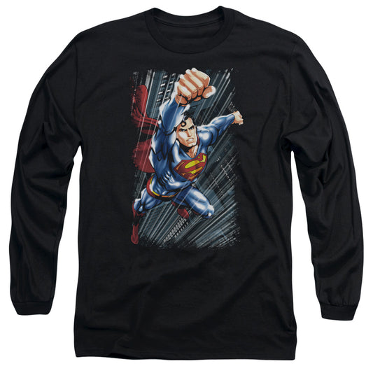 Superman - Faster Than - Long Sleeve Adult 18/1 - Black T-shirt