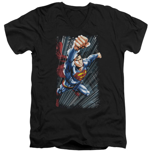 Superman - Faster Than - Short Sleeve Adult V-neck 30/1 - Black T-shirt