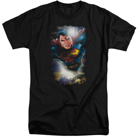 Superman - In The Sky - Short Sleeve Adult Tall - Black T-shirt