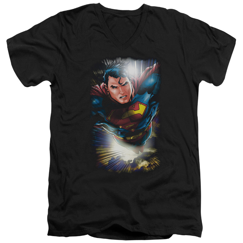 Superman - In The Sky - Short Sleeve Adult V-neck 30/1 - Black T-shirt