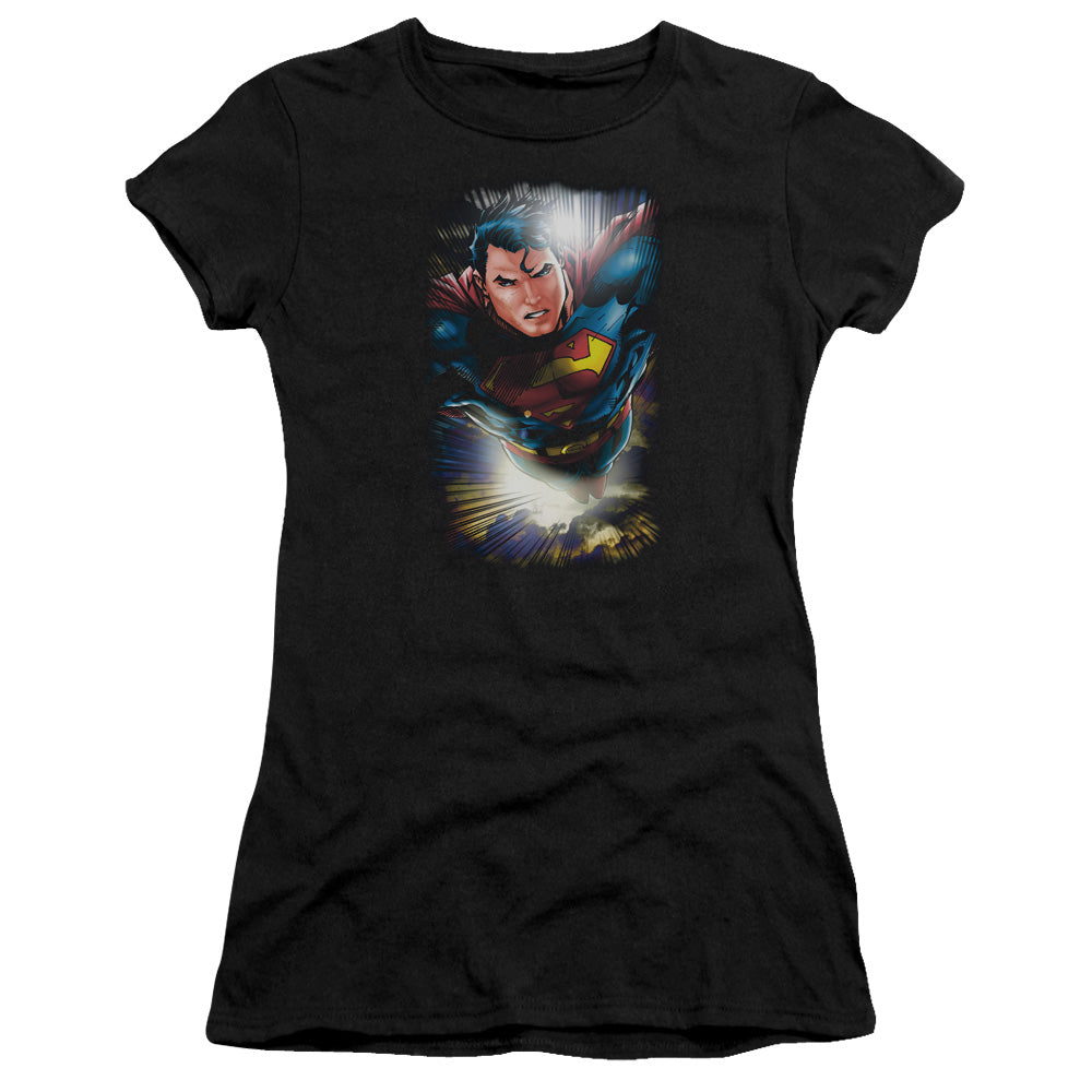 Superman - In The Sky - Short Sleeve Junior Sheer - Black T-shirt