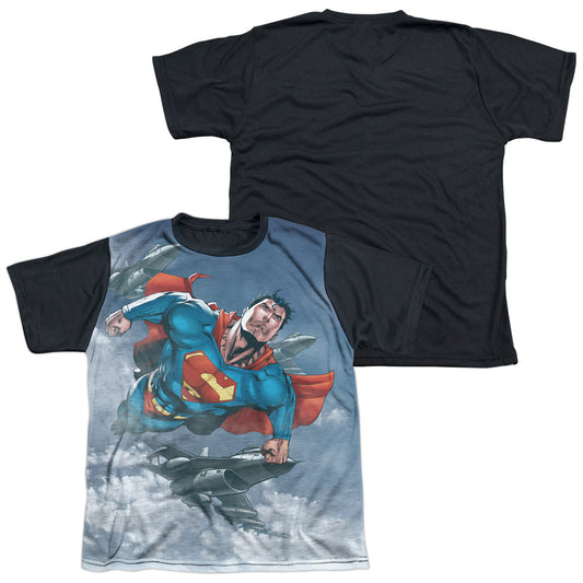 Superman - In The Sky - Short Sleeve Youth White Front Black Back   - White T-shirt
