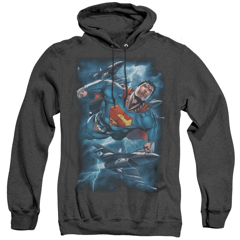 Superman - Stormy Flight - Adult Heather Hoodie - Black