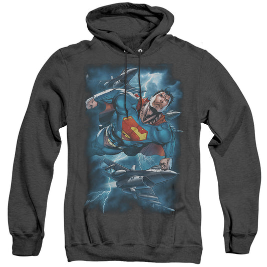 Superman - Stormy Flight - Adult Heather Hoodie - Black