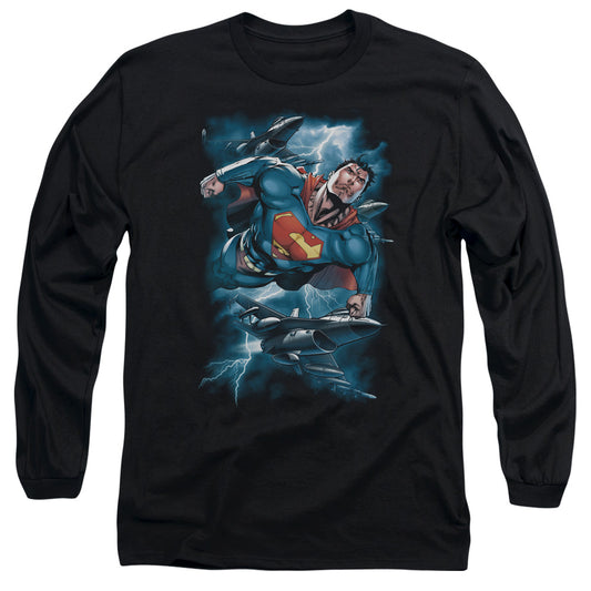 Superman - Stormy Flight - Long Sleeve Adult 18/1 - Black T-shirt