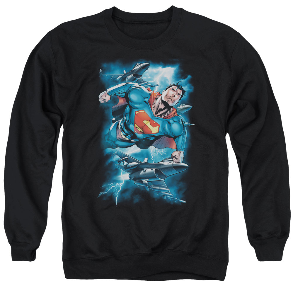 Superman - Stormy Flight - Adult Crewneck Sweatshirt - Black