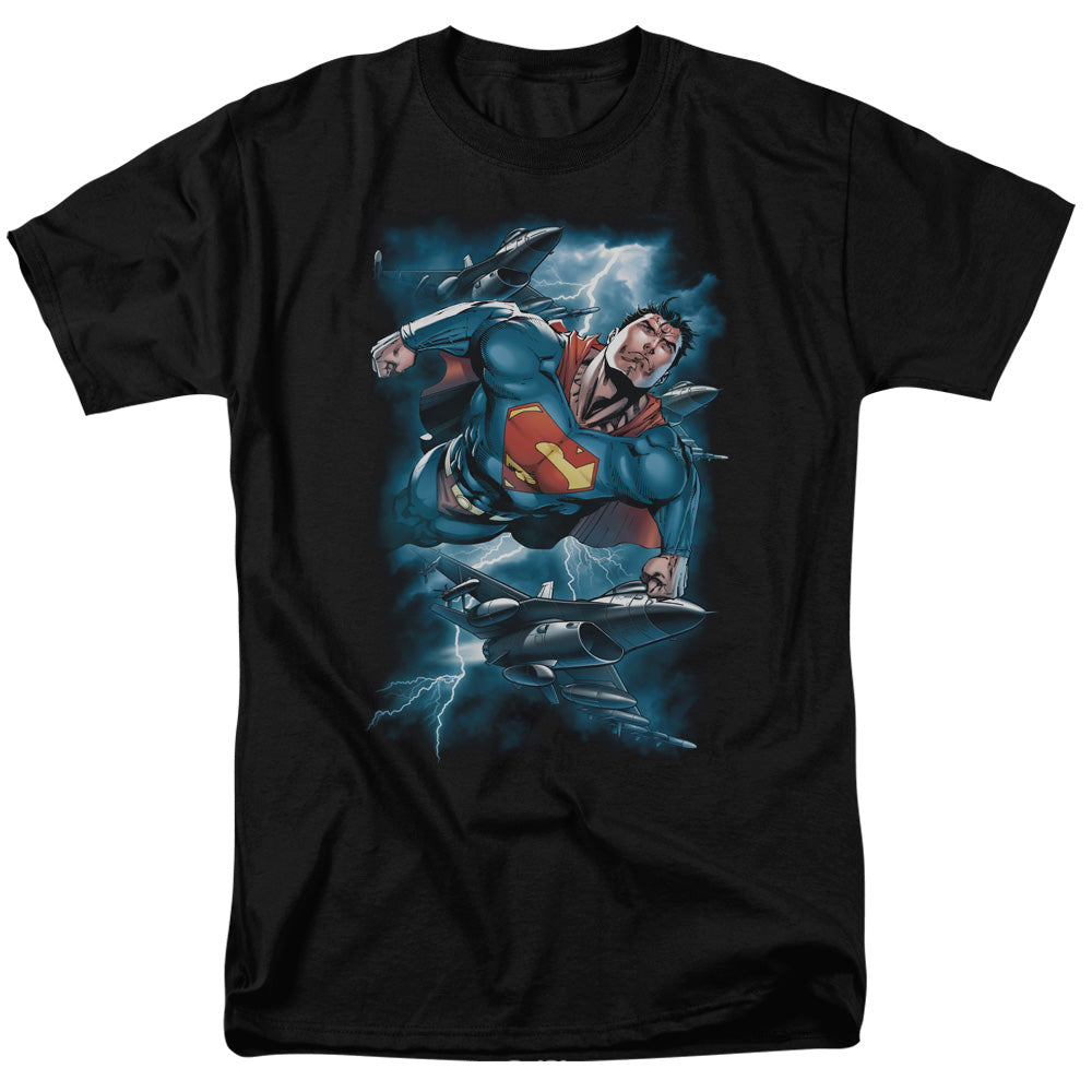 Superman - Stormy Flight - Short Sleeve Adult 18/1 - Black T-shirt