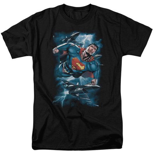 Superman - Stormy Flight - Short Sleeve Adult 18/1 - Black T-shirt
