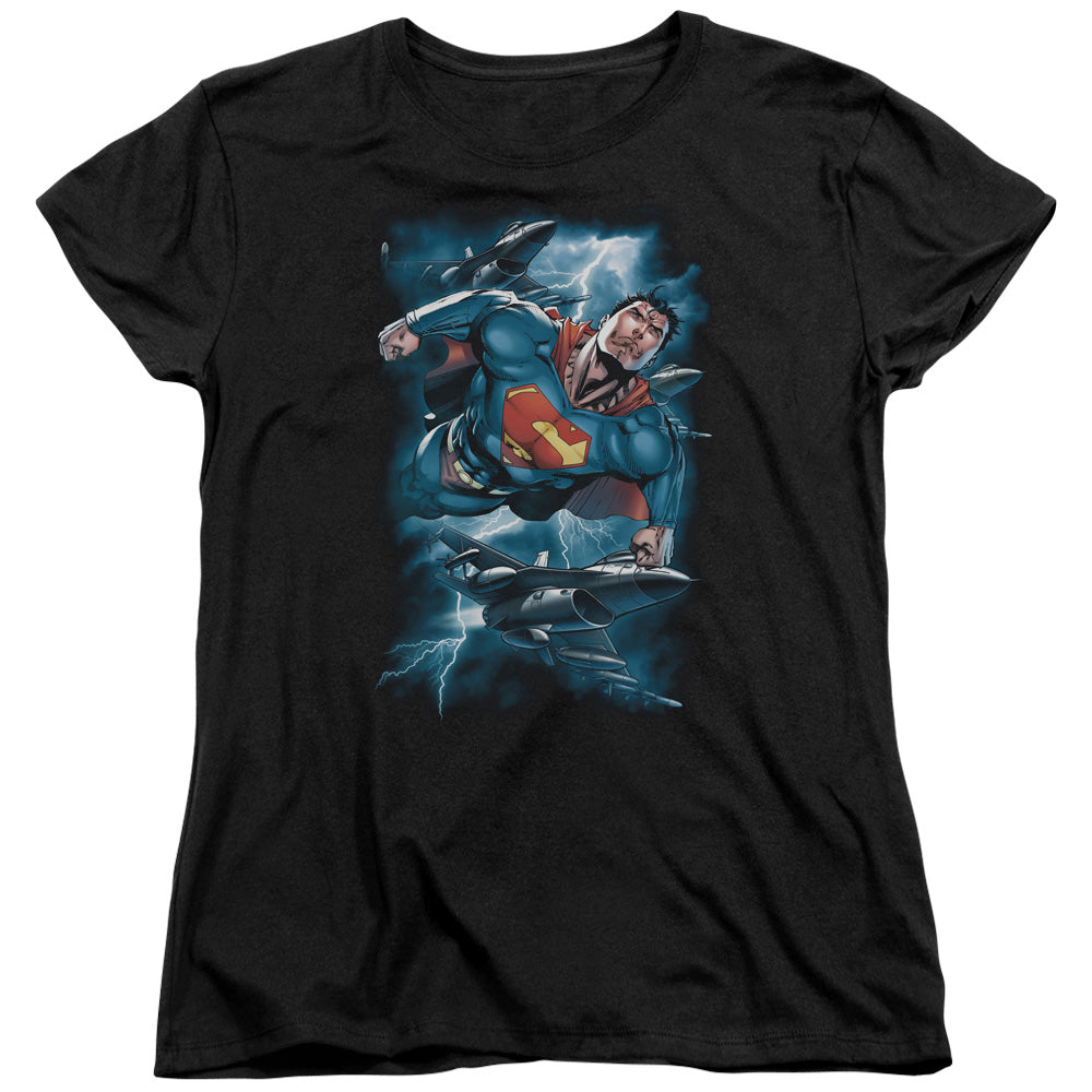 Superman - Stormy Flight - Short Sleeve Womens Tee - Black T-shirt