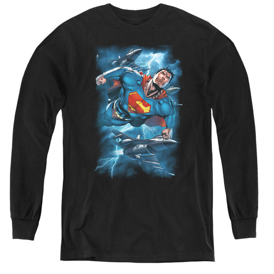 Superman - Stormy Flight - Youth Long Sleeve Tee - Black