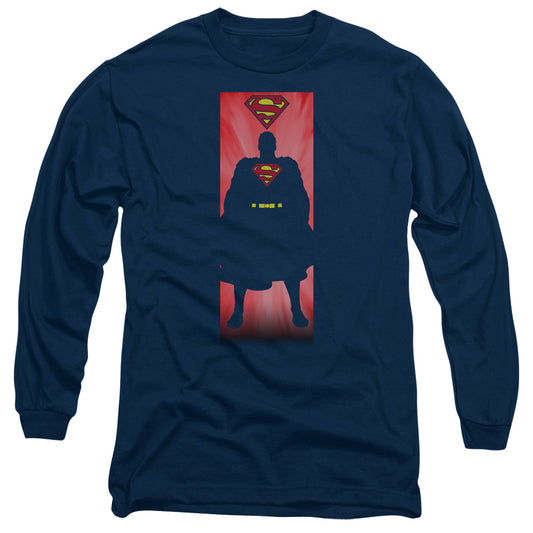 Superman - Block - Long Sleeve Adult 18/1 - Navy T-shirt