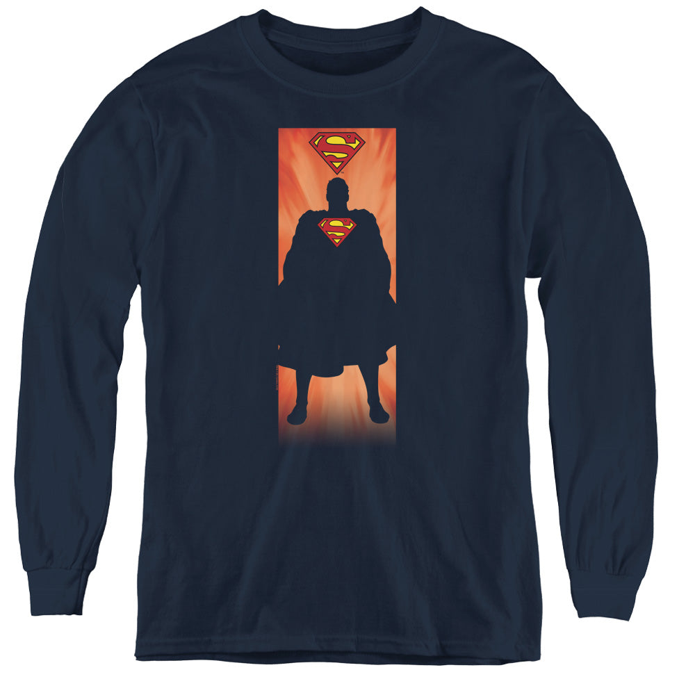 Superman - Block - Youth Long Sleeve Tee - Navy