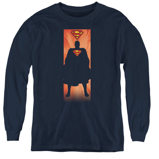 Superman - Block - Youth Long Sleeve Tee - Navy